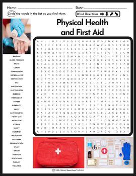 Physical Health And First Aid Word Search Puzzle By Word Searches To Print