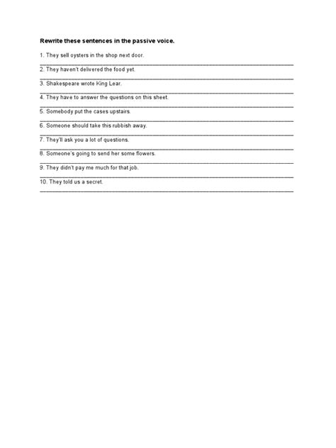 Rewrite These Sentences In The Passive Voice Pdf