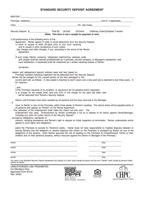 Security Deposit Agreement Template