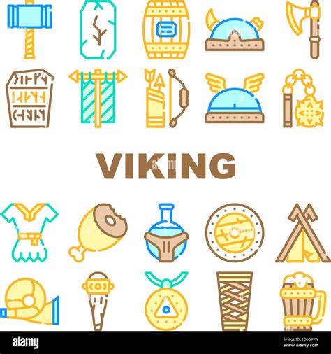 Viking Ancient Culture Collection Icons Set Vector Stock Vector Image