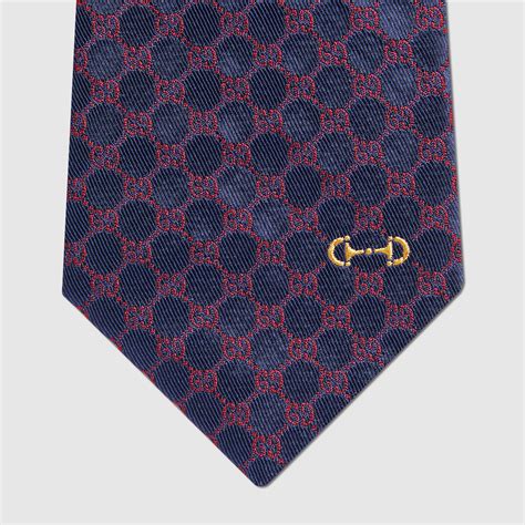 Corbata De Jacquard De Seda Con GG Inazul Oscuro Y Rojo GUCCI MX