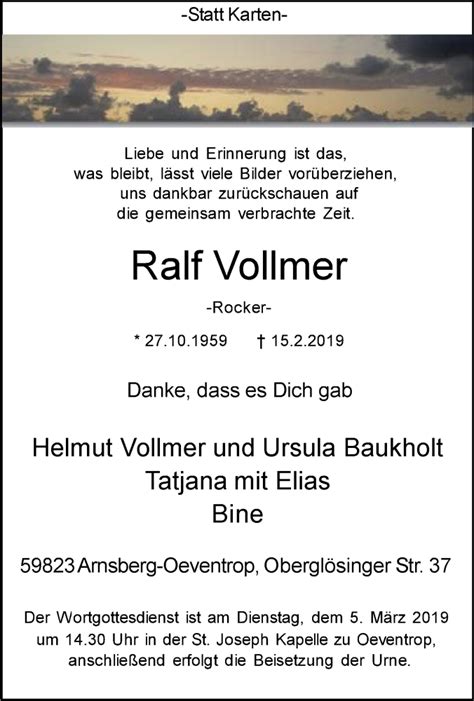 Traueranzeigen Von Ralf Vollmer Trauer In NRW De