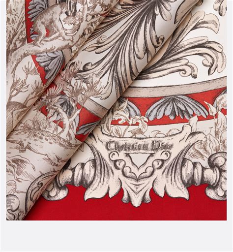 Rose Des Vents Square Scarf Red And Ivory Silk Twill Dior