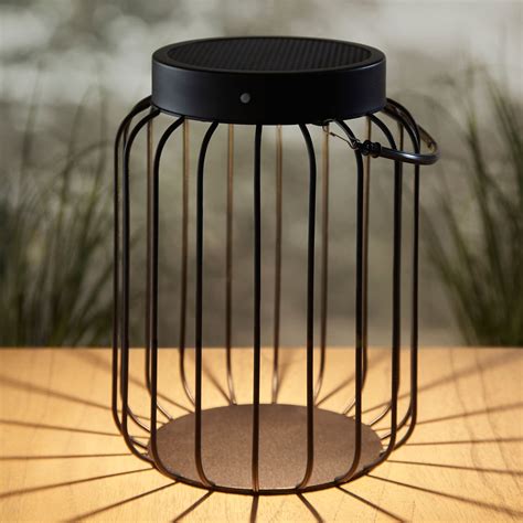 Tropic Matt Black Metal Caged Solar Powered Table Lamp