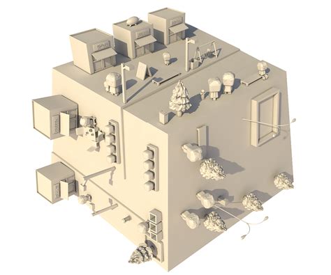 C4d小城市场景建筑三维建筑空间带点灵感原创作品 站酷zcool