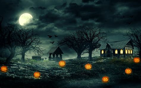 HD wallpaper: Holiday, Halloween, Haunted House, Jack-o'-lantern, Moon ...