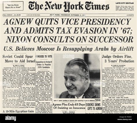 Agnew Resignation 1973 Nfront Page Of The New York Times 11 October