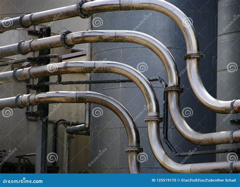 Detail Of Chemical Plant With Stainless Steel Pipes Stock Photo Image