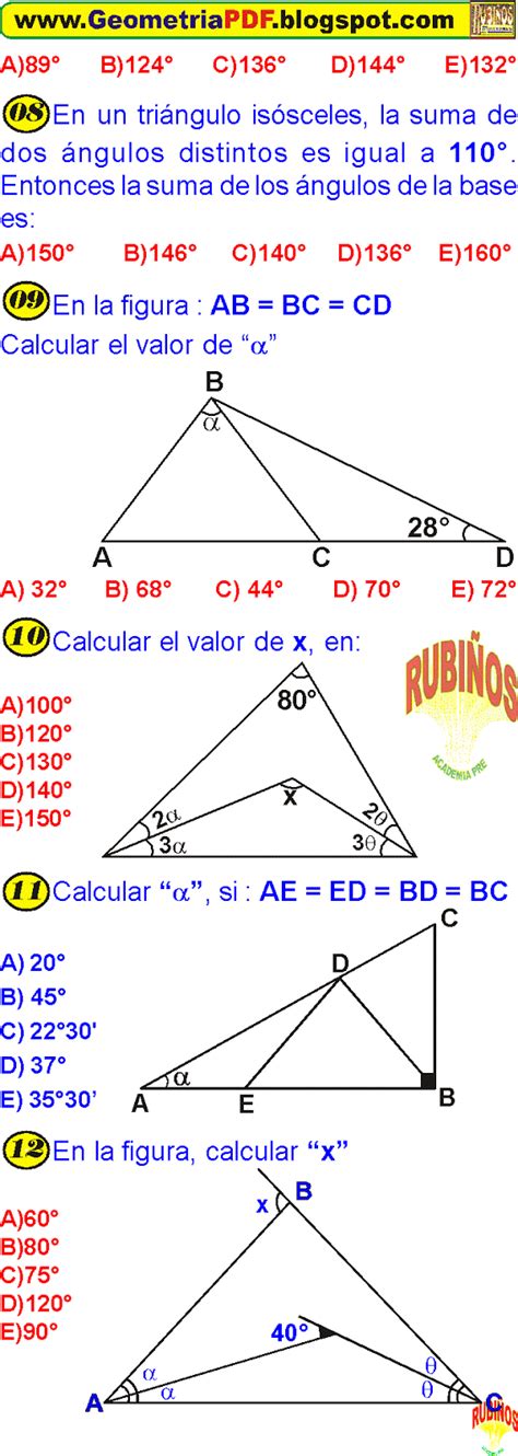 Los TriÁngulos Y Sus Propiedades Ejercicios Resueltos De GeometrÍa Plana Preuniversitaria En Pdf