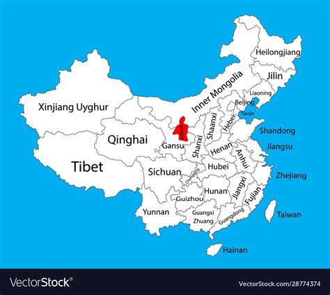 Ningxia province map china map Royalty Free Vector Image