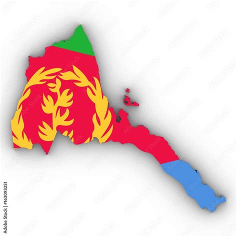 Eritrea Map Outline With Eritrean Flag On White With Shadows D