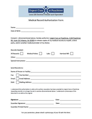 Fillable Online Medical Record Authorization Form Fax Email Print