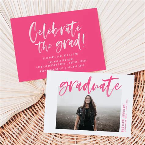 Modern Hot Pink Brushed Script Graduation Party Invitation Zazzle