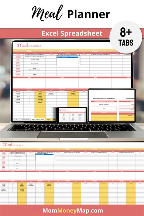 Meal Planner Excel Spreadsheet With Automated Grocery List Coral