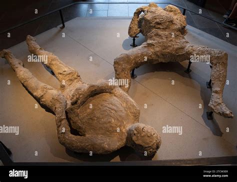 Plaster casts of victims of the A. D. 79 eruption, Pompeii, Italy Stock ...