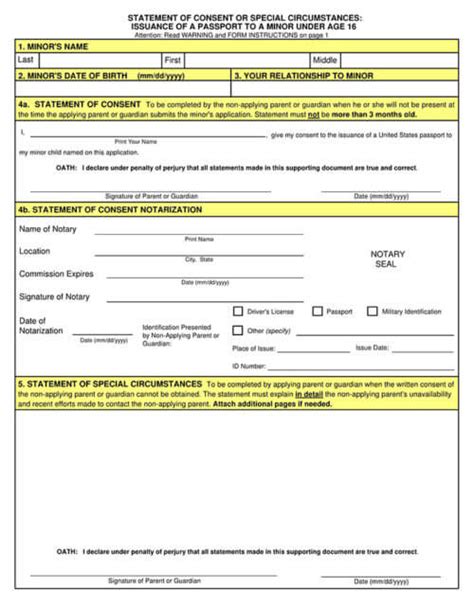 Free Passport Parental Consent Forms Form Ds 3053