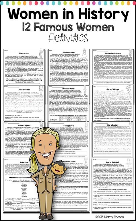 Womens History 12 Mini Biography Worksheets Oprah Maya Angelou Jane