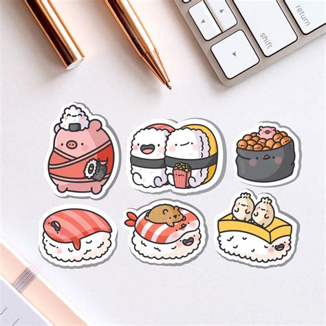 Sushi Vinyl Sticker Pack Kawaii Aufkleber Sushi Aufkleber Etsy