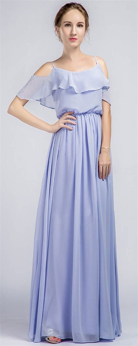 Long Ruffled Off Shoulder Passion Chiffon Bridesmaid Dress Tbqp332