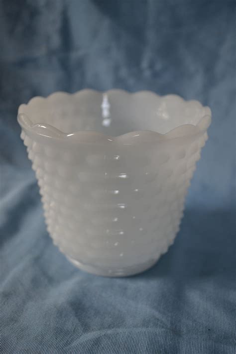 Hobnail Milk Glass Vintage Jardiniere Planter Dot And Dash Anchor Hocking Etsy