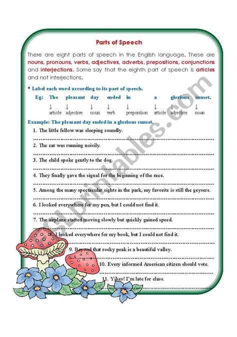 Parts Of Speech Esl Worksheet By Missola