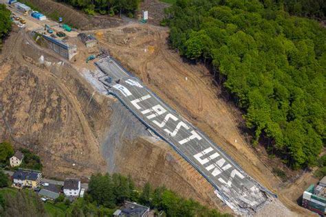 Aerial View Blown Up Highway Bridge Rahmede Near L Denscheid Cleanup