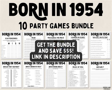 70th Birthday Party Games Bundle Born In 1954 Games 70th Birthday Games