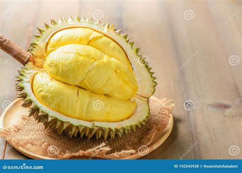 Durian Kan Yao Or Durio Zibthinus Murray On Wood Plate King Of Fruits