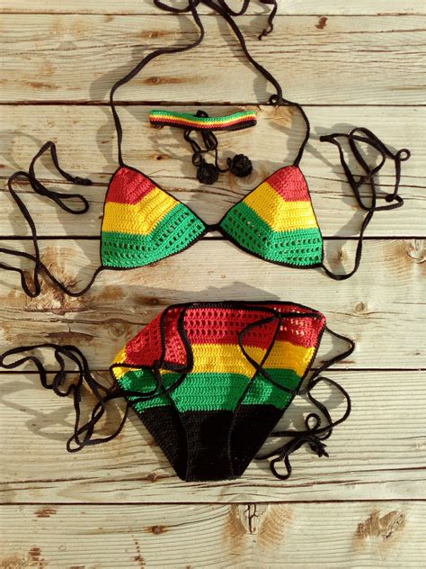 Crochet Bikini Rasta Bikini Red Yellow Green Rasta Crochet Etsy