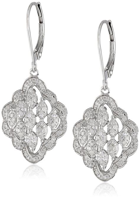 Sterling Silver Multi Marquise Design Diamond Drop Earrings 1 4 Cttw