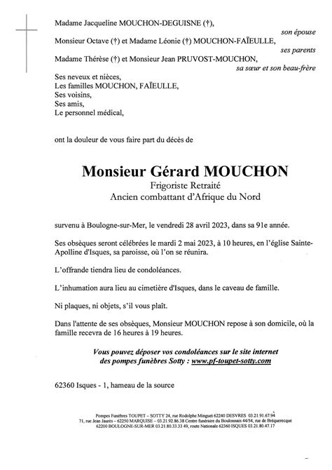 Monsieur Gérard MOUCHON Pompes Funèbres Toupet Sotty