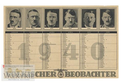 Lot Propaganda Calendar Of The Volkischer Beobachter Newspaper For