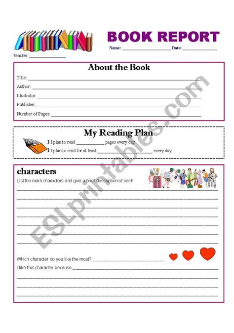 Book Report Esl Worksheet By Gracie88