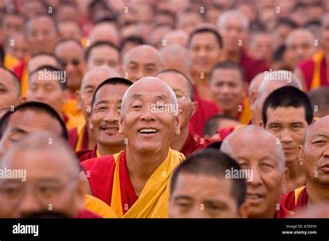 Happy Monks Smiling At The Dalai Lamas Teachings At The Kalachakra