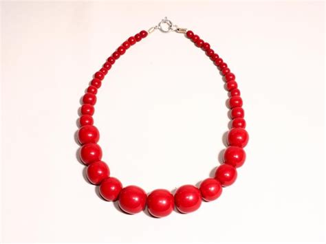 Red Bead Necklace Splendette Red Beaded Necklaces Resin Beads Retro