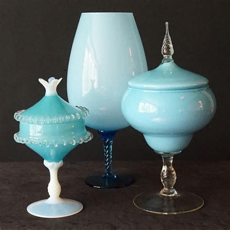 1960s Mid Century Italian Sky Blue Cased Empoli Glass Pitchers Vases Jars For Sale At 1stdibs