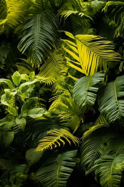 Fondo De Selva Tropical Con Hojas Verdes Y Amarillas Foto Premium