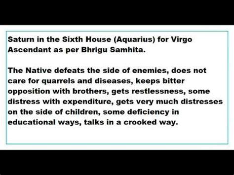 Saturn In Th House For Virgo Ascendant As Per Bhrigu Samhita Youtube