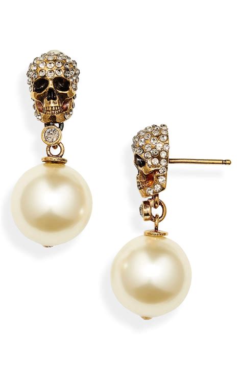 Alexander Mcqueen Swarovski Crystal Pav Skull Imitation Pearl Drop