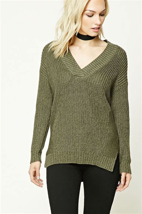 Forever 21 Contemporary A Ribbed Knit Sweater Featuring A V Neckline