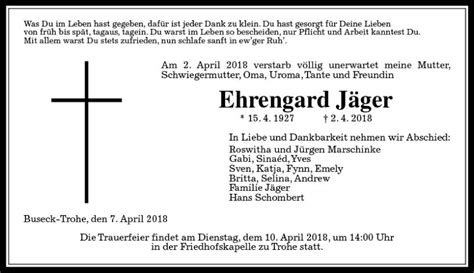 Traueranzeigen Von Ehrengard J Ger Vrm Trauer De