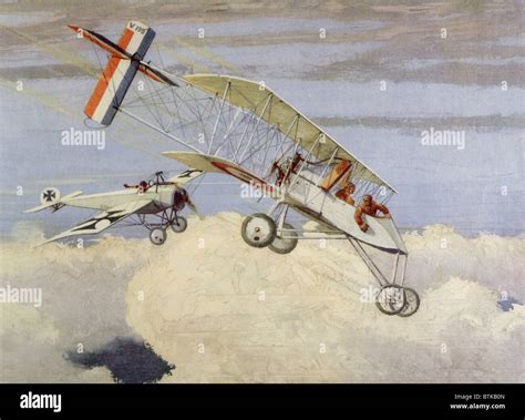 World War I Air Battle With German Fokker Monoplane Attacking French