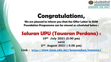 Offer Letter to IIUM Foundation Programme