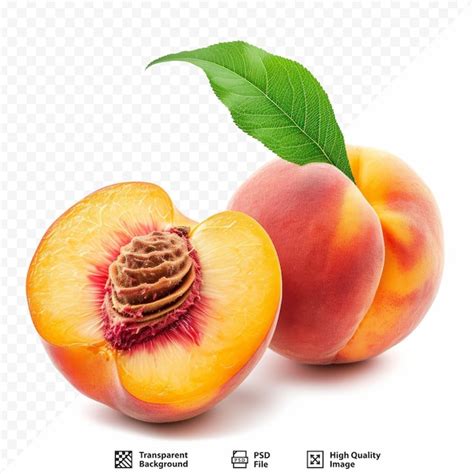 Premium PSD Peaches Isolated Ripe Peach And Half Of A Peach On A