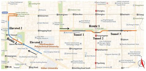 Map Of The Study Routes And Road Sections The Tunnels Are Gray The