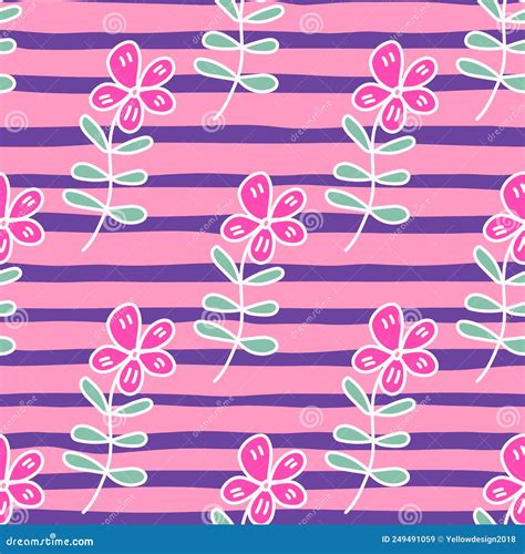 Simple Outline Flower Seamless Pattern Floral Wallpaper Stock Vector