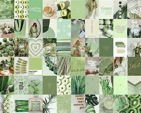 Wall Collage Kit Mint Sage Green Aesthetic Set Of 78 Kolase Hijau Sage