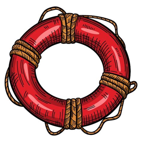 Premium Vector Red Lifebuoy With Rope Isolated Sketch Hand Drawn Life