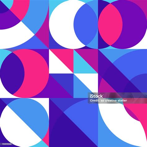 Wallpaper Mural Geometris Warna Merah Muda Dan Biru Bentuk Lingkaran