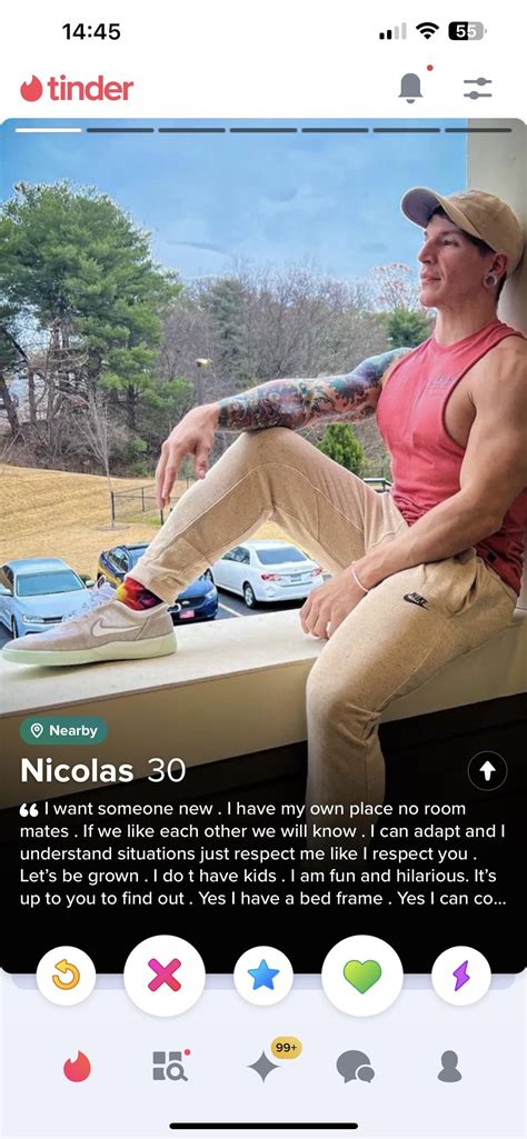 Nick’s tinder profile… not him putting in his bio that he is 5’9 😂😭😂